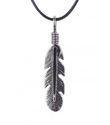MJ011 -  Texture leaves feather pendant